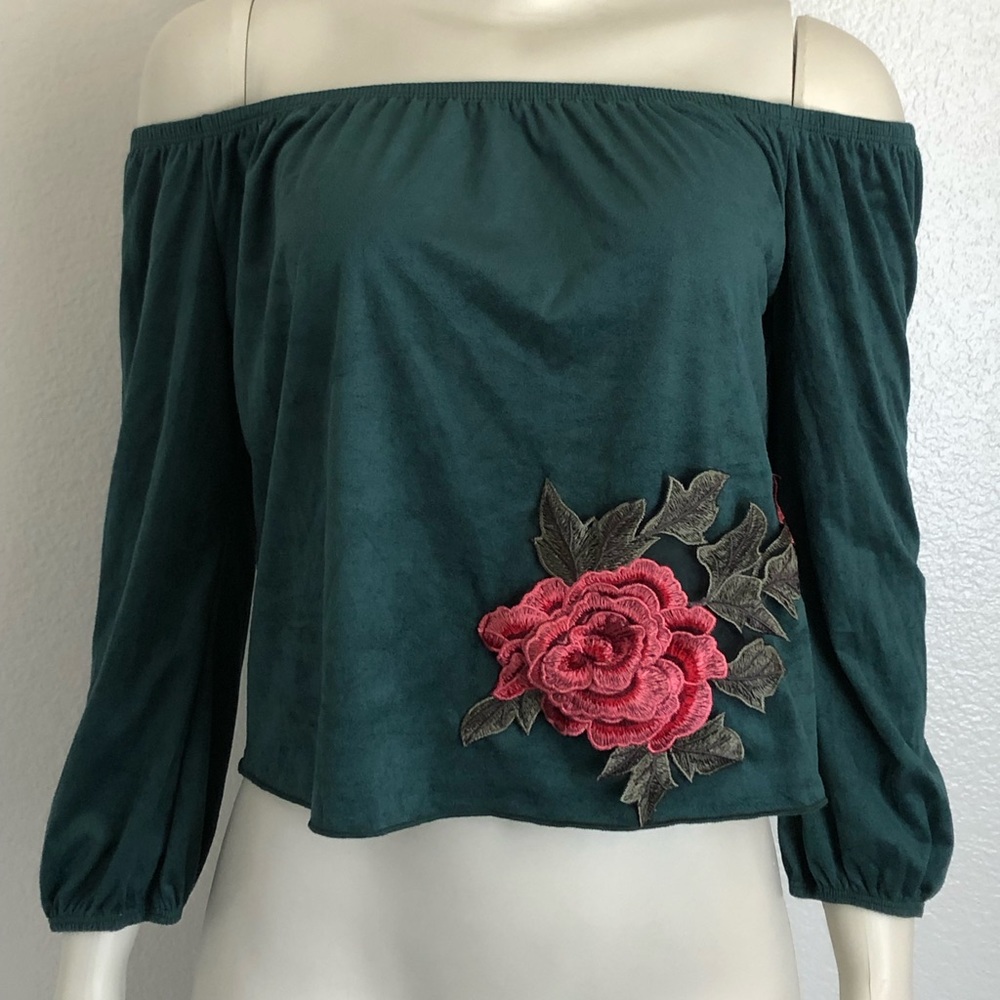 Fashion Smocked Off shoulder Green Blouse